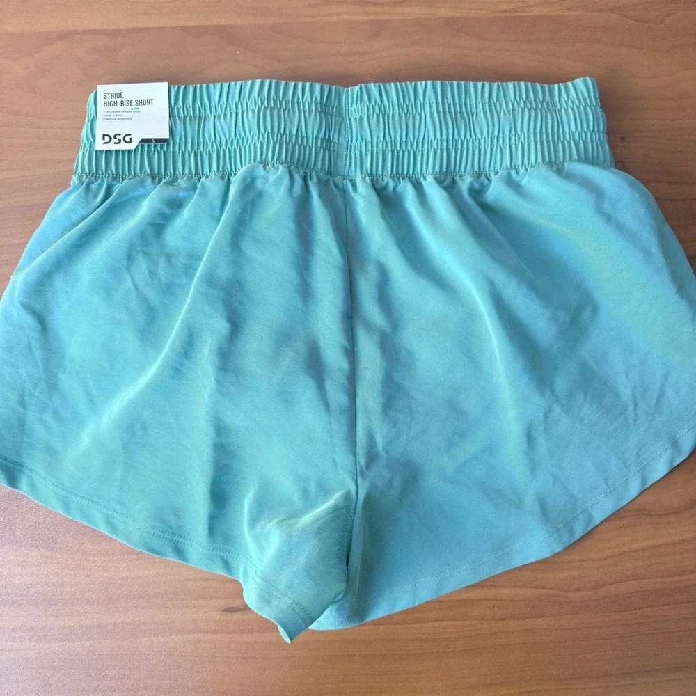 DSG Womens High Rise 3 Inch Running‎ Shorts Teal Green Smocked Waist Small NWT